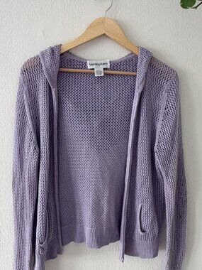 Bloomingdale's Lavender Silk Cashmere Hooded Zip Cardigan Size L